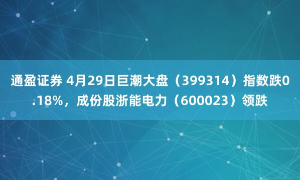 通盈证券 4月29日巨潮大盘（399314）指数跌0.18%，成份股浙能电力（600023）领跌