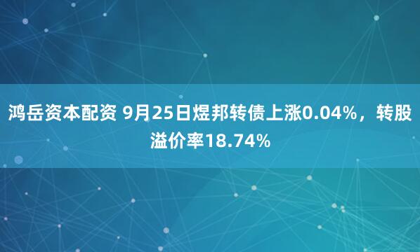 鸿岳资本配资 9月25日煜邦转债上涨0.04%，转股溢价率18.74%