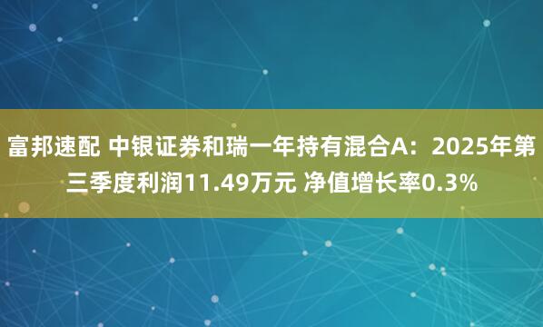 富邦速配 中银证券和瑞一年持有混合A：2025年第三季度利润11.49万元 净值增长率0.3%